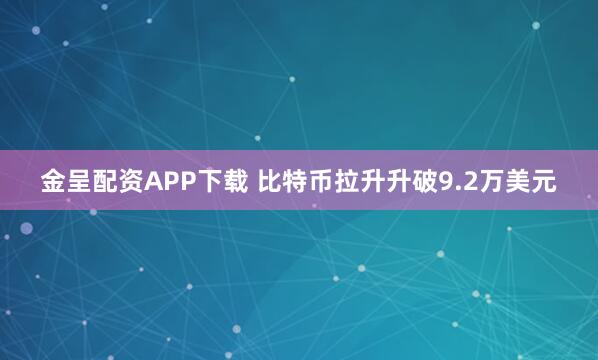 金呈配资APP下载 比特币拉升升破9.2万美元