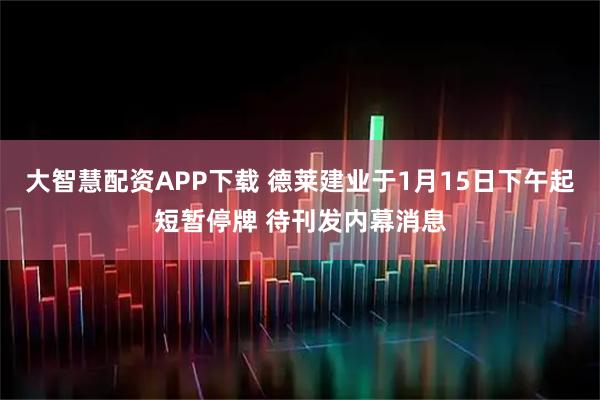 大智慧配资APP下载 德莱建业于1月15日下午起短暂停牌 待刊发内幕消息