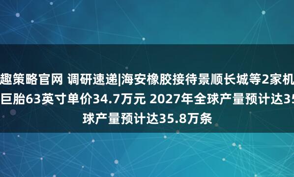 趣策略官网 调研速递|海安橡胶接待景顺长城等2家机构 全钢巨胎63英寸单价34.7万元 2027年全球产量预计达35.8万条