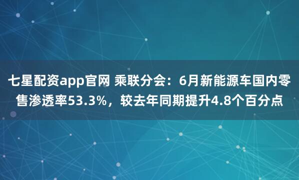 七星配资app官网 乘联分会：6月新能源车国内零售渗透率53.3%，较去年同期提升4.8个百分点