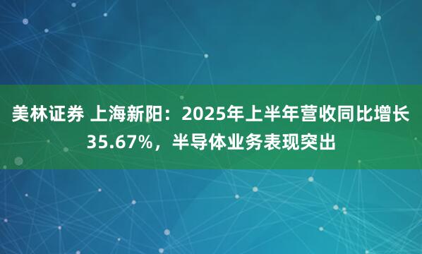 美林证券 上海新阳：2025年上半年营收同比增长35.67%，半导体业务表现突出